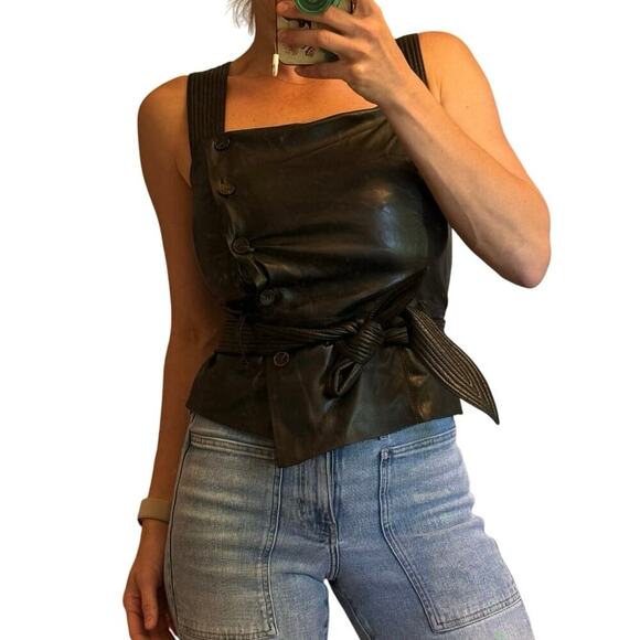 Nanushka Leather top soft black square neck vegan faux sz XS/S sz 4/6 - Picture 9 of 11